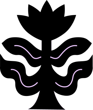 Simplified black and purple line drawing of a flower with five petals.