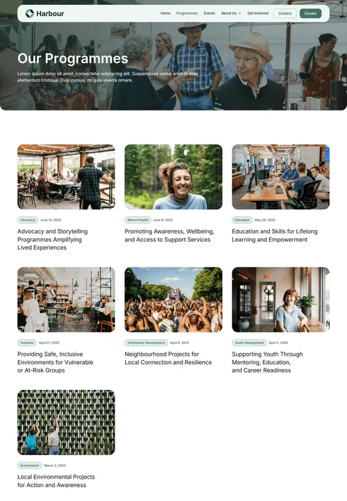 Mockup of the programmes landing page