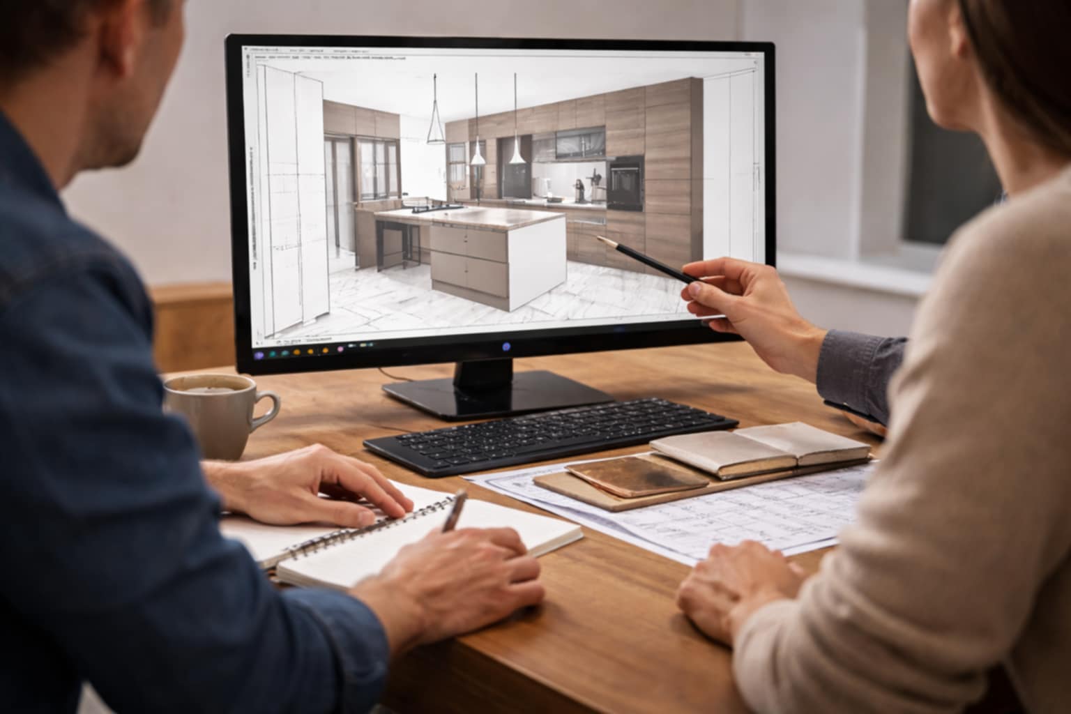 Консултация с клиенти за интериорен проект – обсъждане на нужди, стил и бюджет