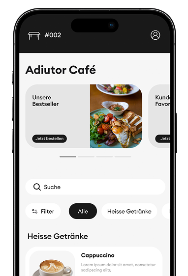 Touchscreen-Kassensystem mit farblich codierten Kategorien wie Gebäck, Snacks, Suppen & Salate, Hauptgerichte und Spezials, mit einer Übersicht aktueller Bestellungen.