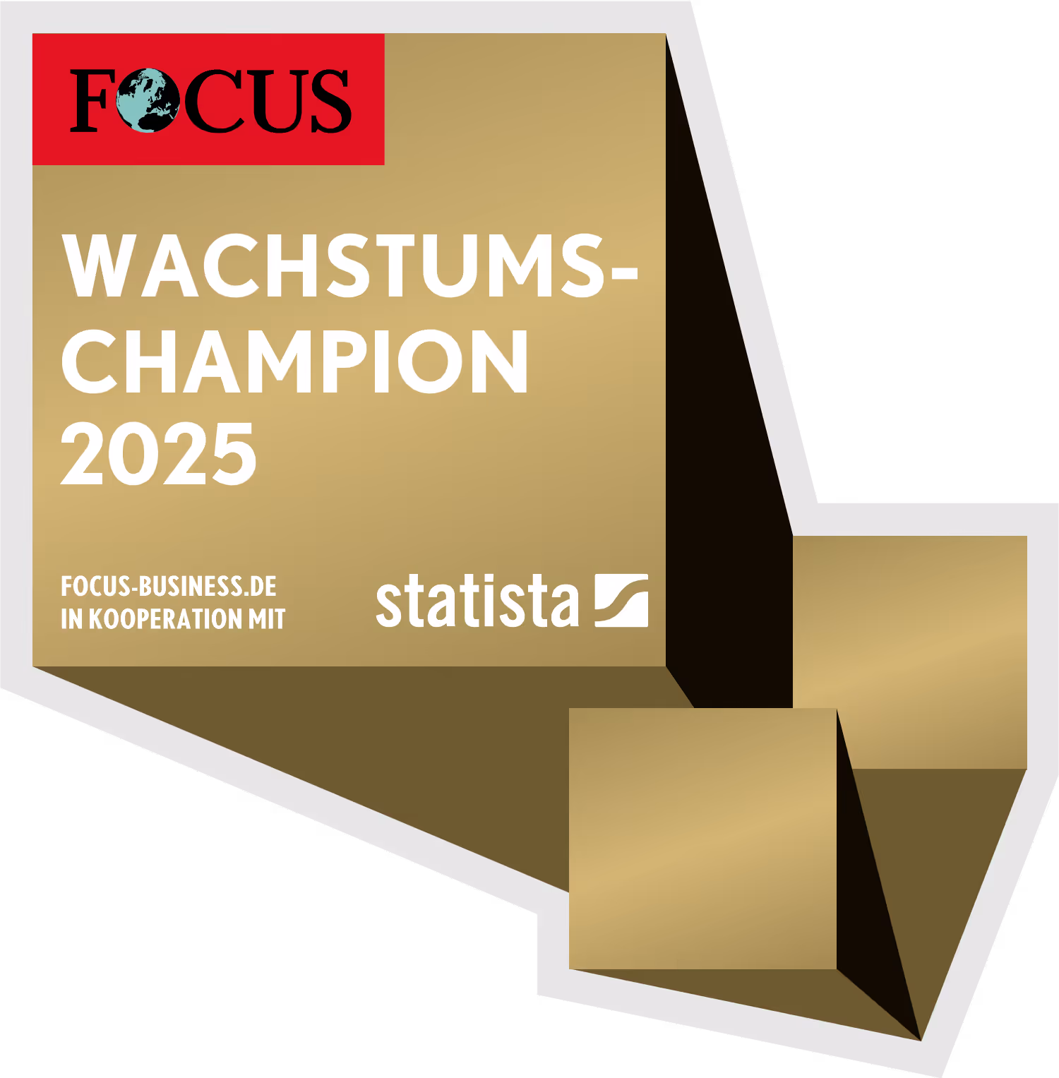 FOCUS Wachstumschampion 2025 Auszeichnung in Gold mit Logos von Focus und Statista.
