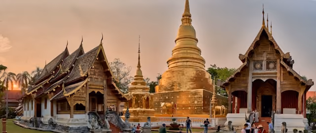 Temple and mountain scenery in Chiang Mai, Thailand