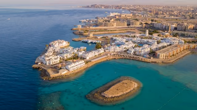 Red Sea coastline and resort scenery in Hurghada, Egypt