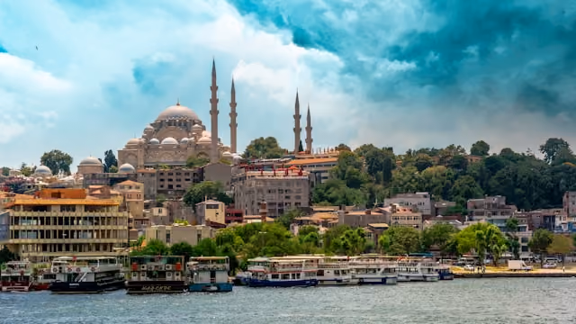 Historic skyline and waterfront in Istanbul, Turkey
