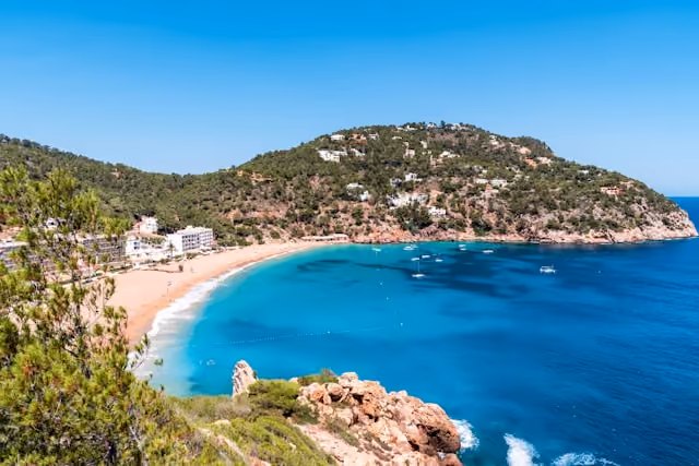 Coastal landscape and turquoise water in Ibiza, Spain