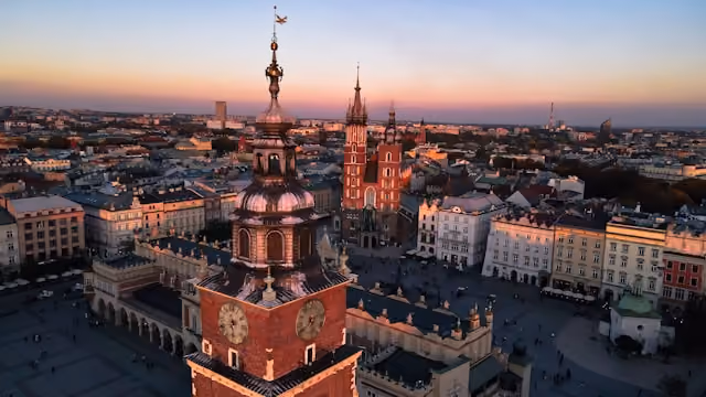 Historic architecture and city scenery in Krakow, Poland