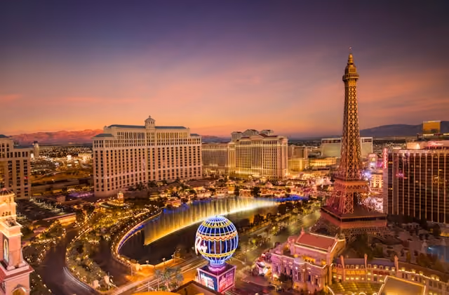 Las Vegas Strip skyline illuminated at night in Nevada, USA