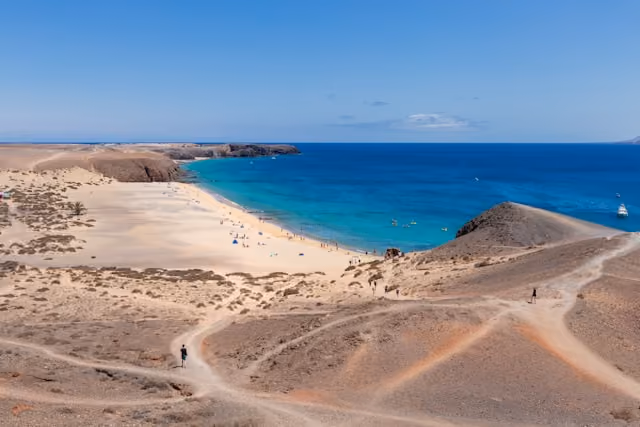 Volcanic landscape and coastal scenery in Lanzarote, Spain