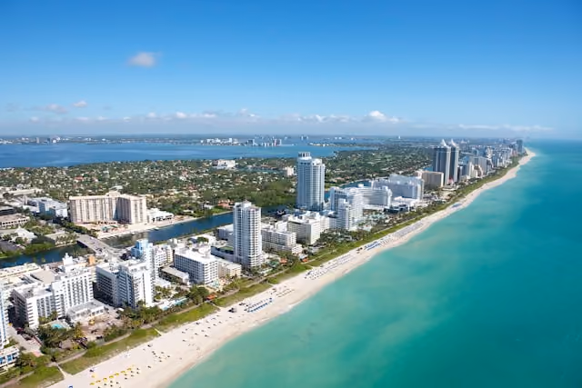 Miami skyline and waterfront in Florida, USA