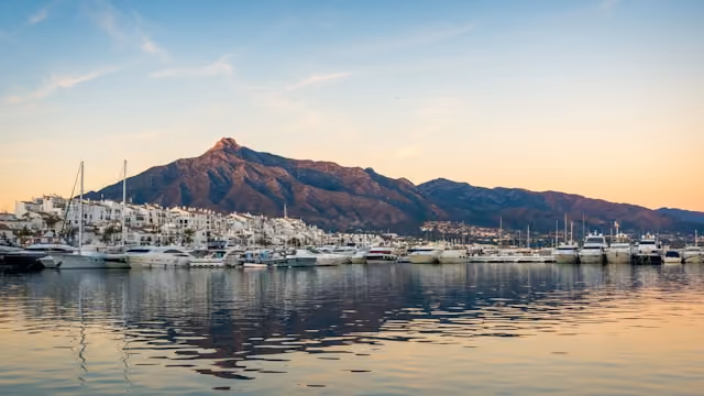 Marbella coastline and Mediterranean resort scenery in Spain