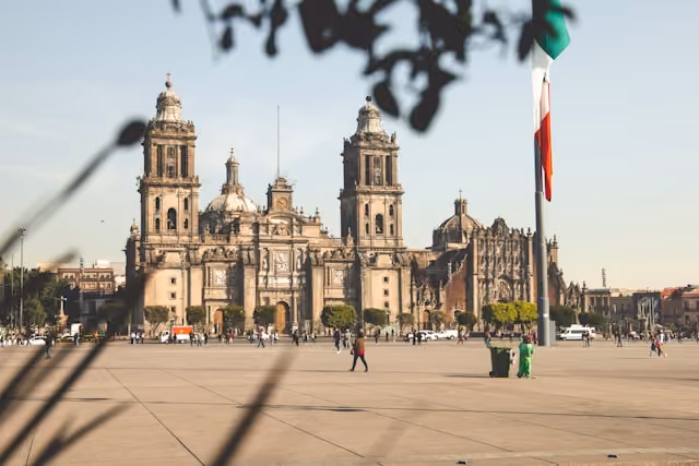 Mexico City skyline and historic architecture in Mexico