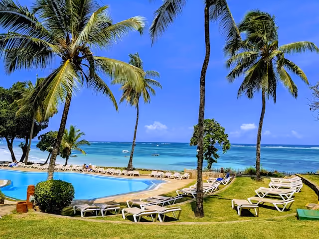 Indian Ocean coastline and city scenery in Mombasa, Kenya