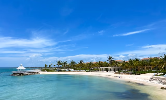 Palm-lined beach and resort coast in Punta Cana, Dominican Republic
