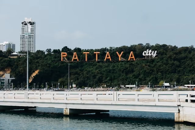 Pattaya beach and coastal cityscape in Thailand