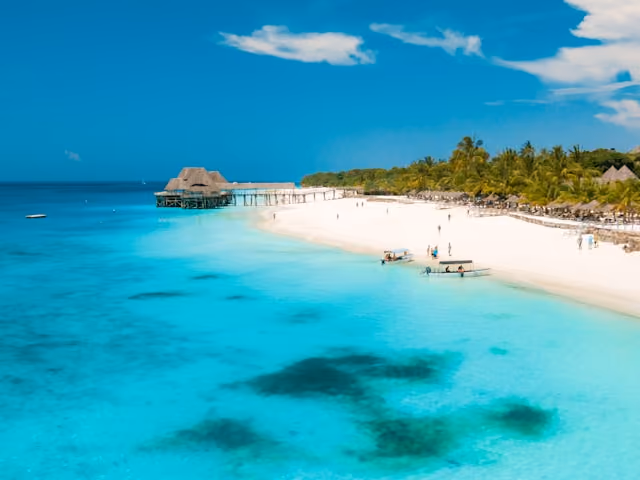 Tropical beach and Indian Ocean coastline in Zanzibar, Tanzania