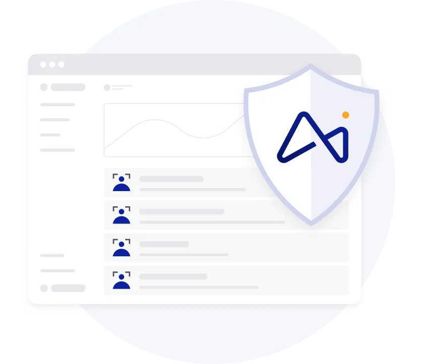 Illustration d'une interface web avec des icônes utilisateur et un bouclier de sécurité superposé symbolisant la protection des données.