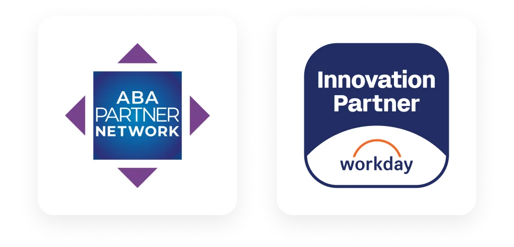 Dois selos de parceria: ABA Partner Network e Workday Innovation Partner.