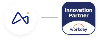 Workday Innovation Partner badge next to a stylized logo with a connected arrow and dot.