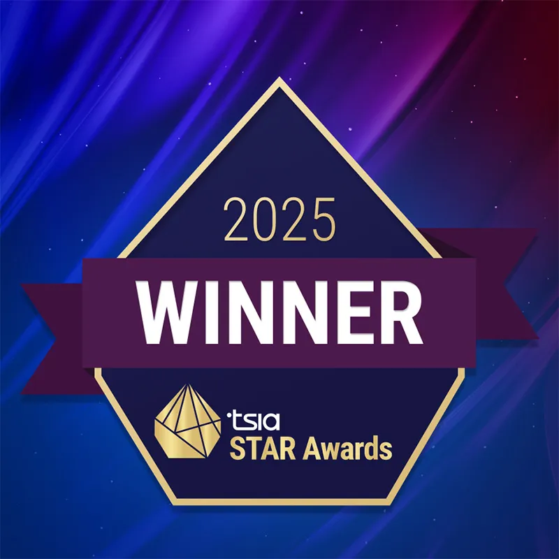 2025 WINNER badge for TSIA STAR Awards with a gold geometric star logo on a purple and blue gradient background.