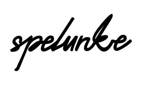 Handwritten-style cursive text spelling 'spelunke' in black on a transparent background.