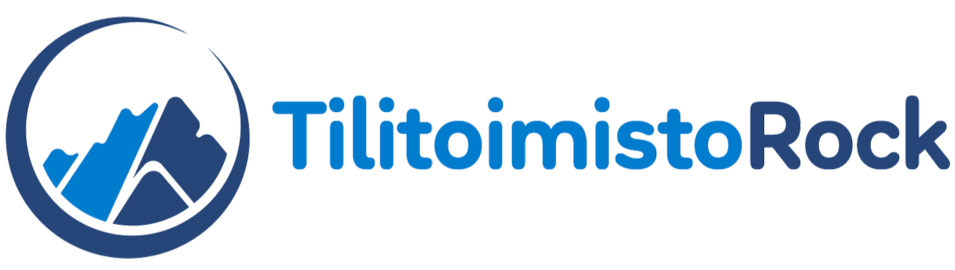 Tilitoimisto Rock -logotunnus, jossa on sininen vuoristokuvio ympyrässä vasemmalla ja yrityksen nimi oikealla.