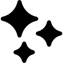 Kolme mustaa kimaltelevaa tähtimäistä hahmoa valkoisella taustalla.