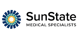 SunState Medical Specialists logo with a circular blue and yellow design to the left of the text.
