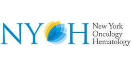 NYOH New York Oncology Hematology logo with blue and yellow abstract design.
