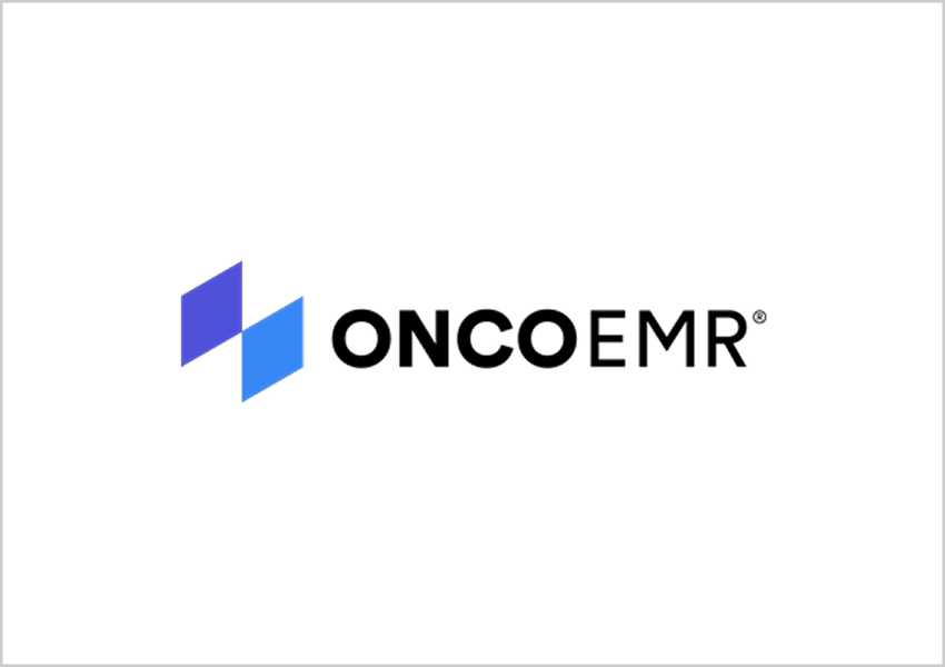 ONCOEMR company logo with two blue parallelograms.