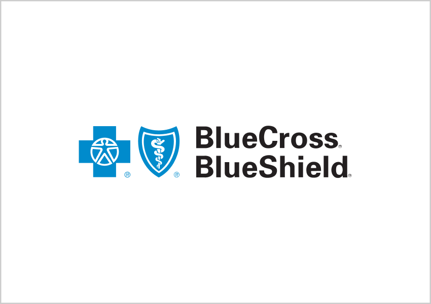 BlueCross BlueShield logo with blue cross and blue shield icons.