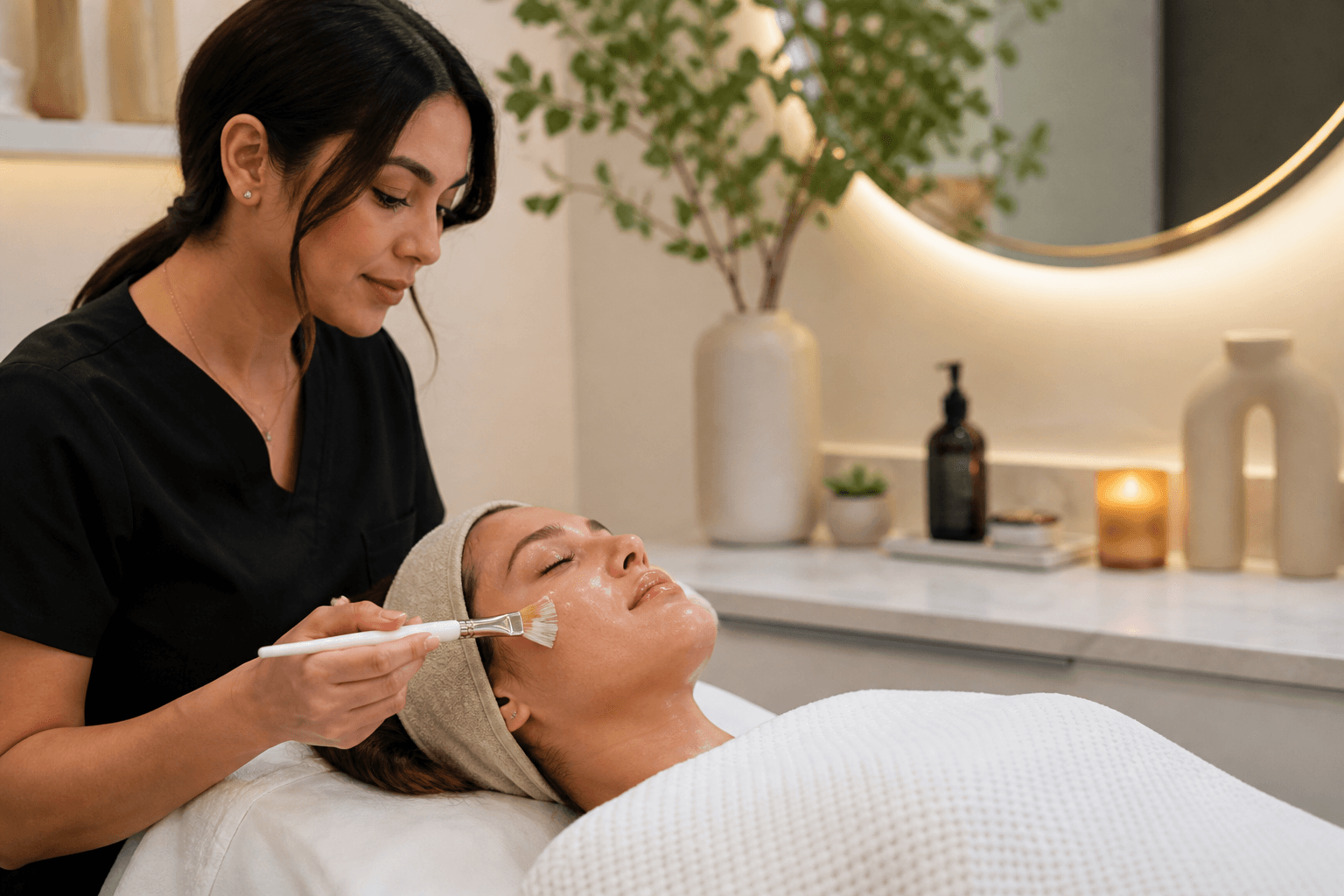 Woman receiving a personalized facial treatment at a med spa in Chandler Arizona