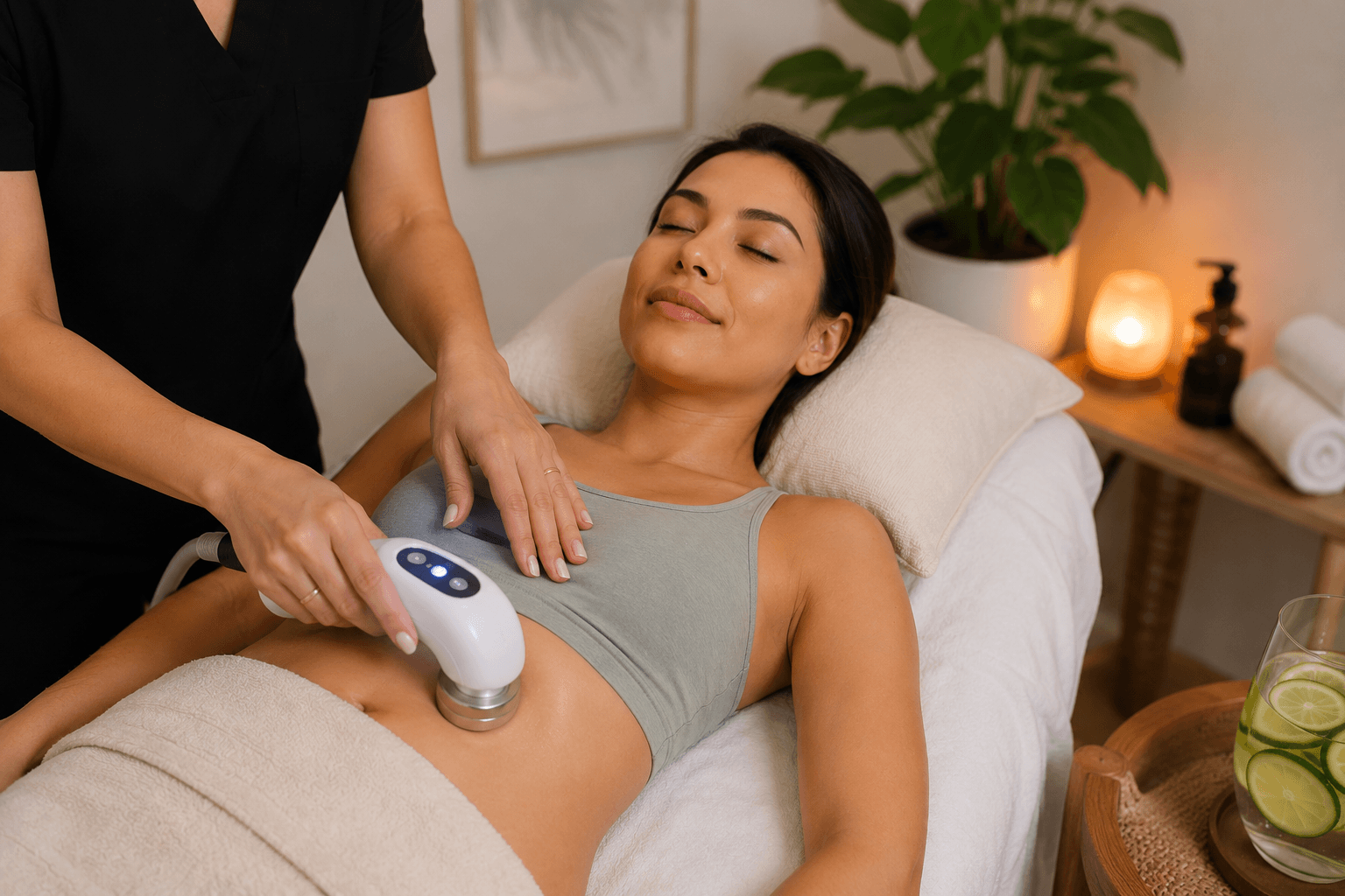 Client receiving a gentle lymphatic drainage massage on the face at a med spa in Chandler, Arizona