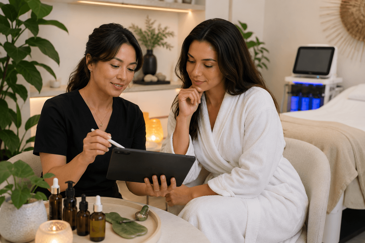 Esthetician performing a customized facial ritual on a client in Chandler, Arizona
