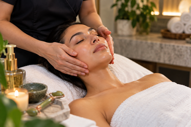 Esthetician performing a facial massage technique on a client at a Chandler, Arizona med spa