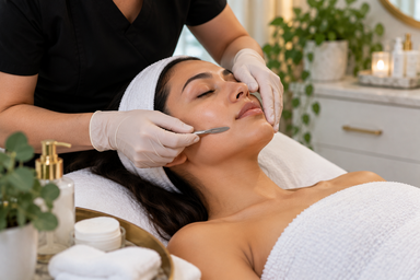 Esthetician performing a professional facial hair removal treatment on a client in Chandler, Arizona