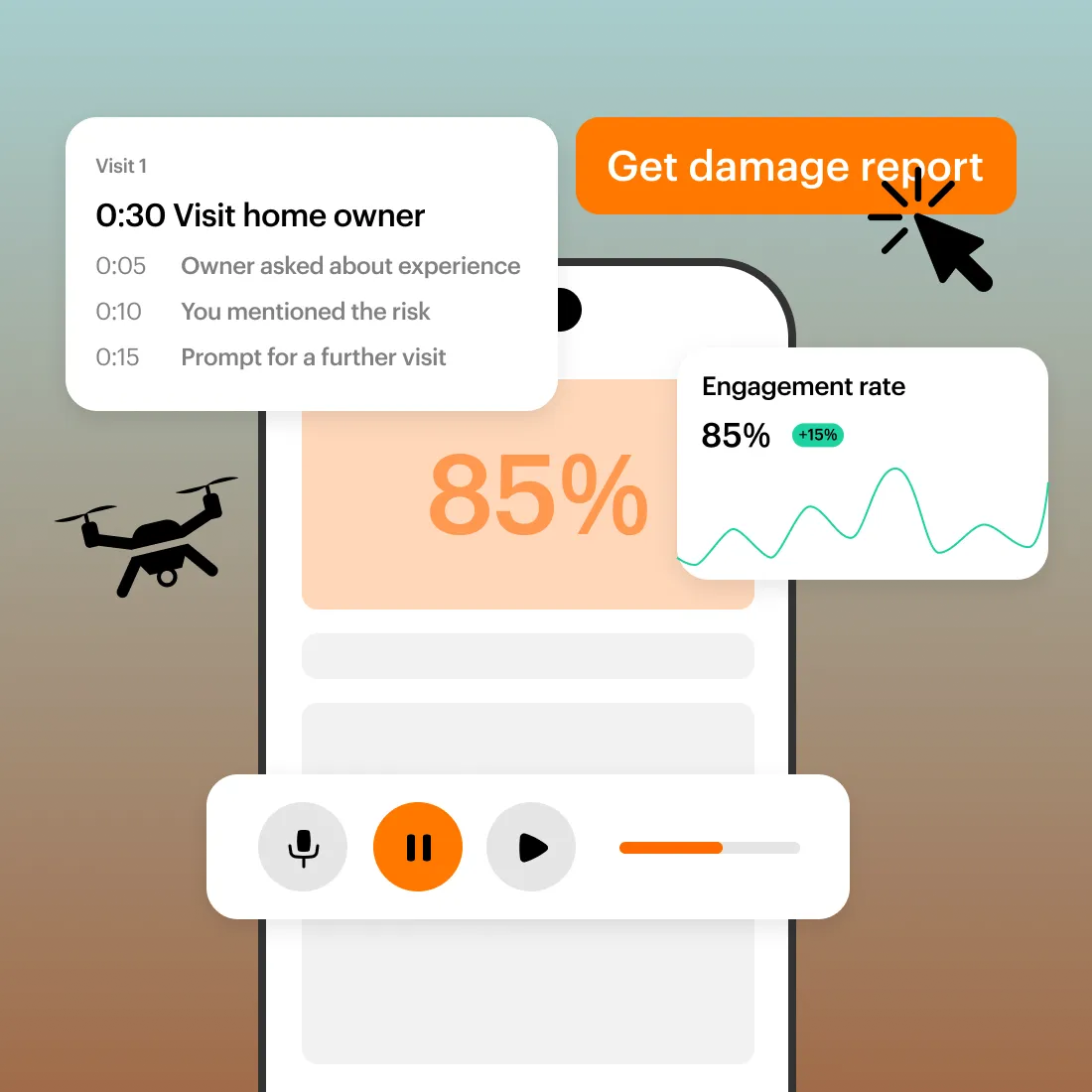 Paiv mobile interface showing voice recording during a jobsite visit to capture context and customer interactions.