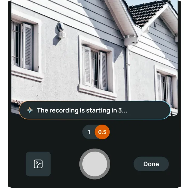 Paiv app camera view showing a close-up of roof shingle damage, allowing reps to document conditions on-site.