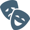 Two blue theatrical masks representing comedy and tragedy.