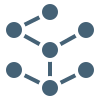 Icon of a decentralized network with connected nodes and lines.