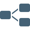 Diagram icon showing one square connected with lines to two other squares, representing a flow or branching process.