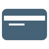Blue icon of a magnetic stripe card resembling a credit or debit card.