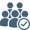 Group of three people icons with a checkmark badge in front.