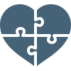 Heart shape made of four interlocking puzzle pieces in dark blue.
