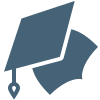 Blue graduation cap icon with a tassel.