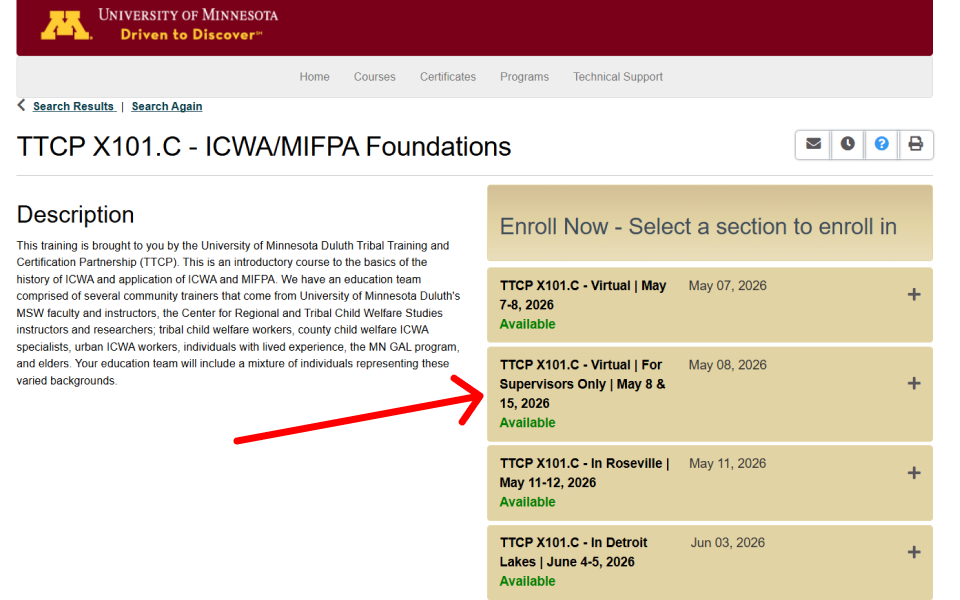 Screenshot of UMN.edu DORS registration page