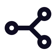 Icon of a share symbol with three connected nodes on a black background.