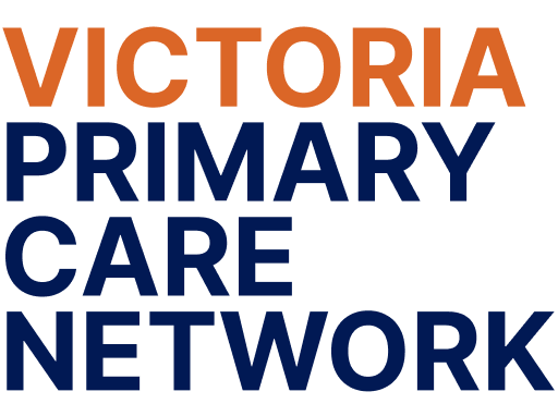 Victoria Primary Care Network text logo with 'VICTORIA' in orange and 'PRIMARY CARE NETWORK' in dark blue.