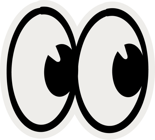 Cartoon illustration of two wide-open eyes looking to the right.