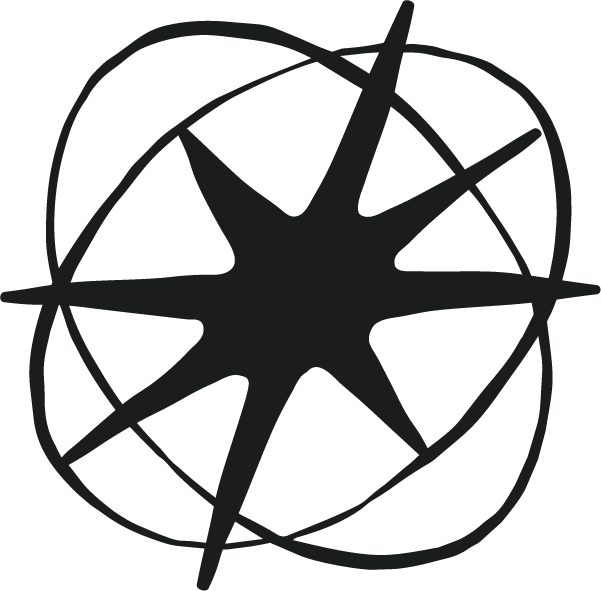 Black abstract star shape with eight points enclosed by irregular looping lines. Representing creative web design.