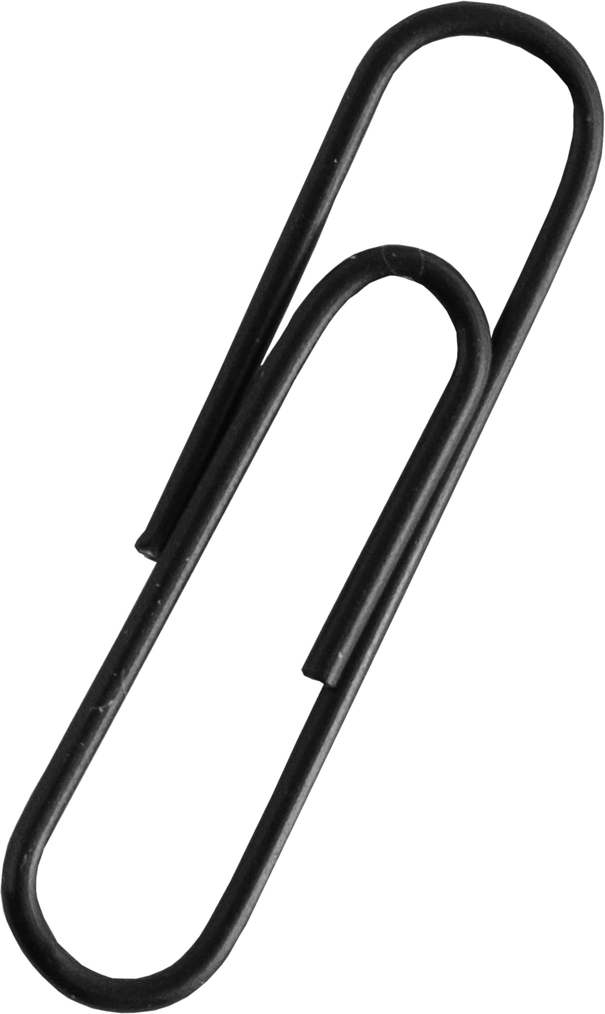 Black metal paperclip with a classic looped design.